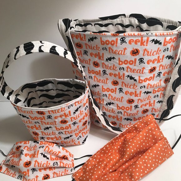 Handmade Trick Treat Tote and Face Covering